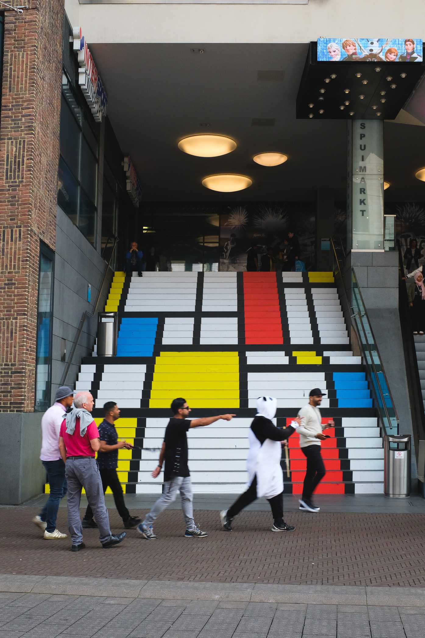 A staircase decorated in a Mondrian pattern, in Grote Markt
