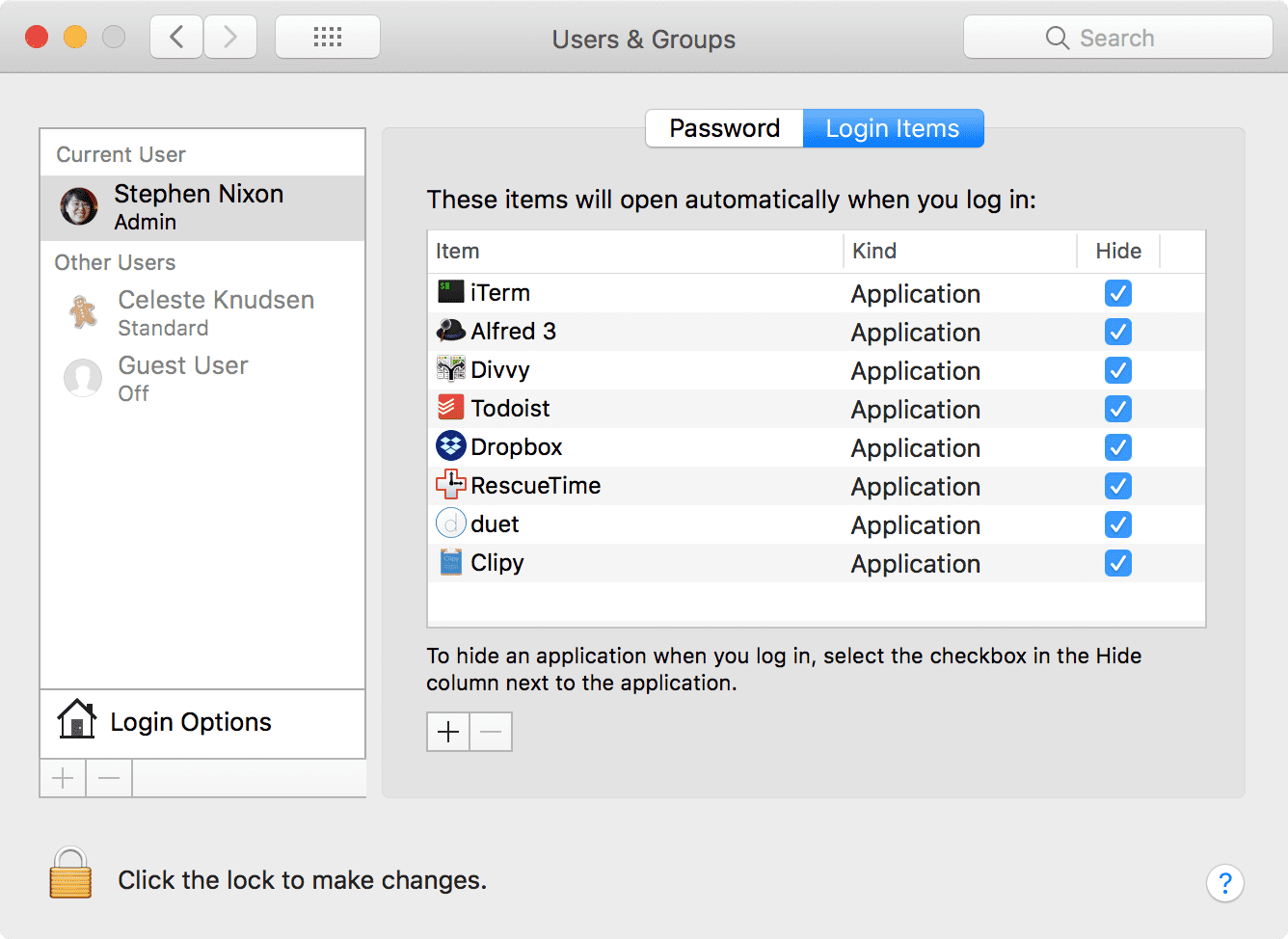 macOS user login items